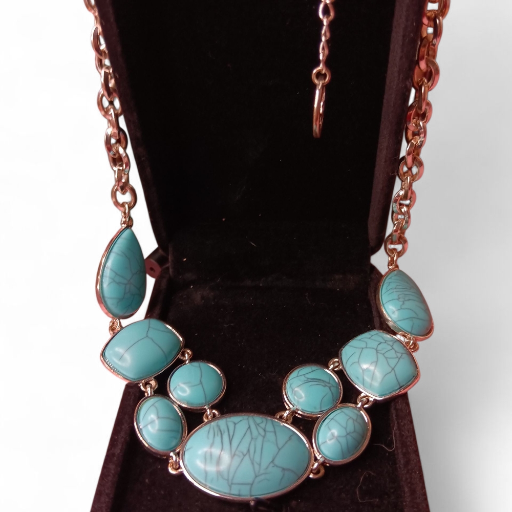 Trifari Turquoise Necklace with Gold Accents - Picture 1 of 4